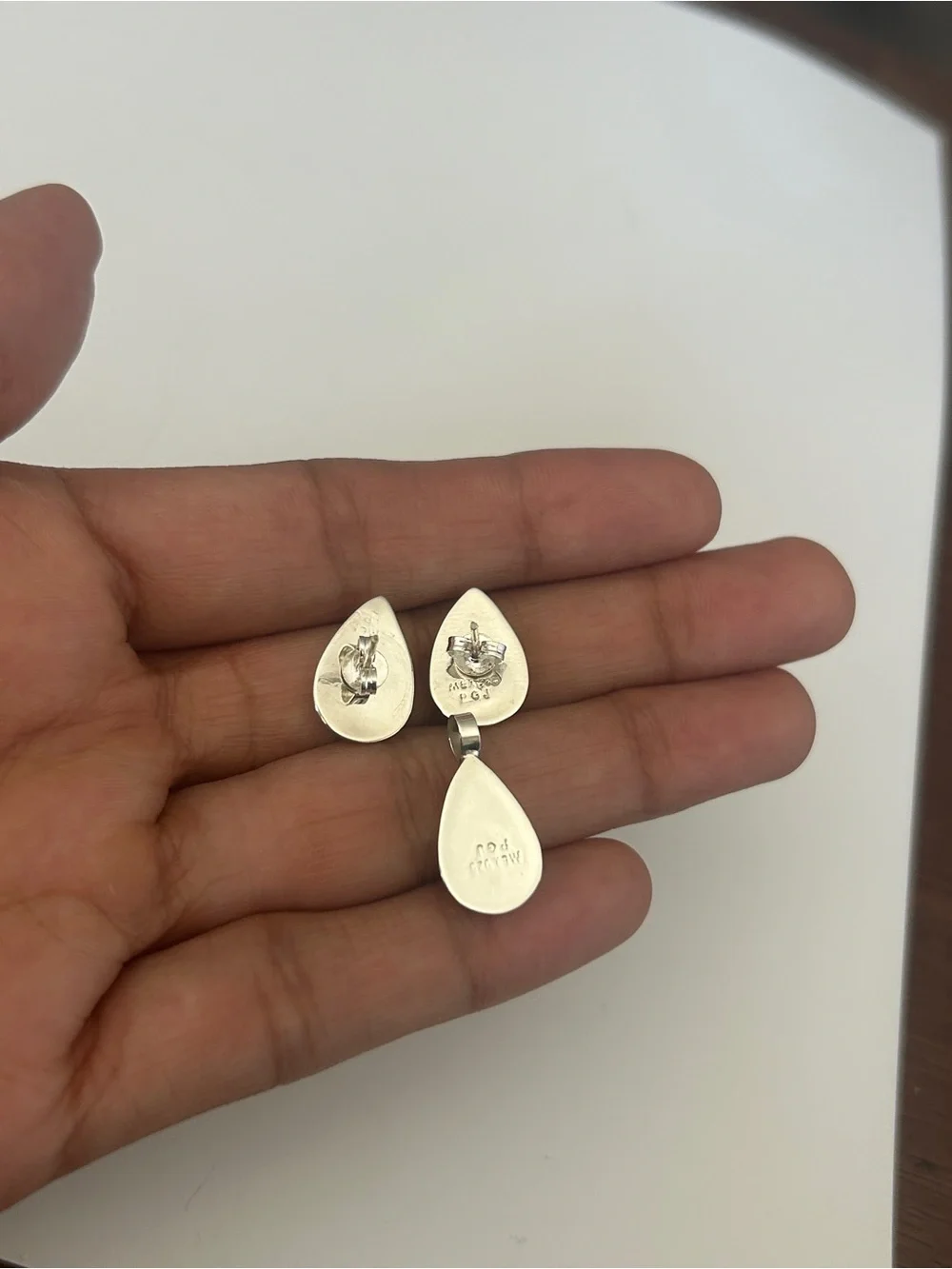 Taxco Mexigo 925 Sterling Silver Abalone Shell Teardrop Earrings & Pendant Set